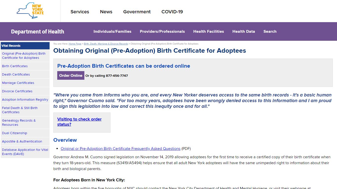 Obtaining Original (Pre-Adoption) Birth Certificate for Adoptees - New ...